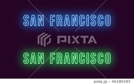 Neon name of San Francisco city in USA. Vector 46380395