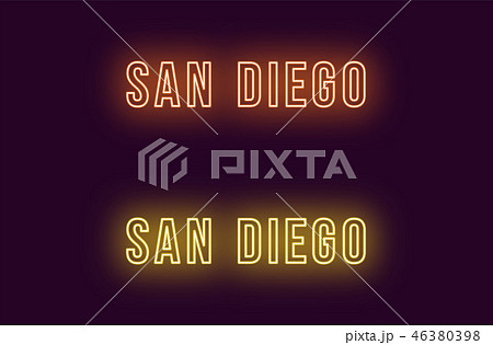 Neon name of San Diego city in USA. Vector text 46380398