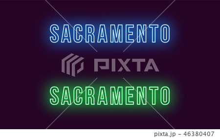 Neon name of Sacramento city in USA. Vector text 46380407
