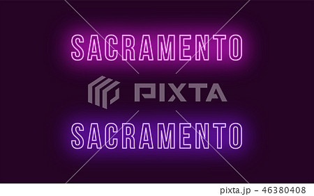 Neon name of Sacramento city in USA. Vector text 46380408