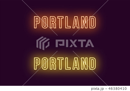 Neon name of Portland city in USA. Vector text 46380410