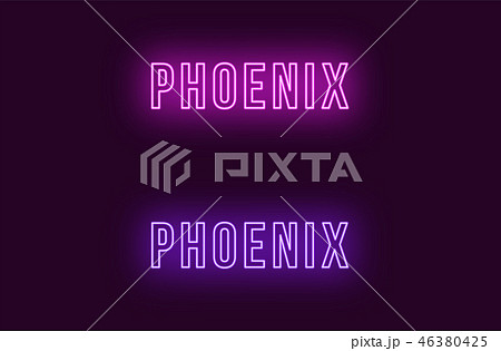 Neon name of Phoenix city in USA. Vector text 46380425