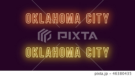 Neon name of Oklahoma City in USA. Vector text 46380435
