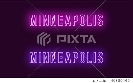 Neon name of Minneapolis city in USA. Vector text Neon name of Minneapolis city in USA. Vector text 46380449