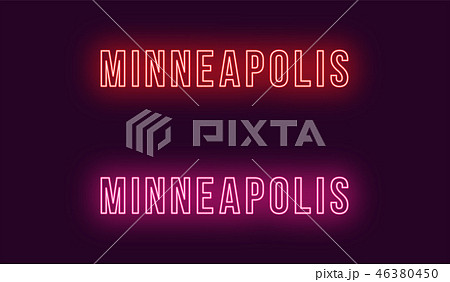 Neon name of Minneapolis city in USA. Vector text Neon name of Minneapolis city in USA. Vector text 46380450