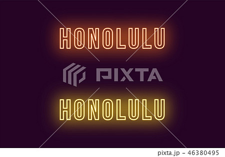 Neon name of Honolulu city in Hawaii. Vector text 46380495