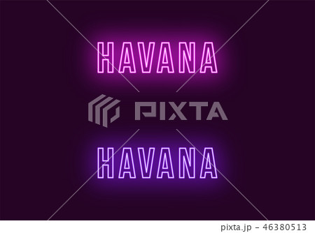 Neon name of Havana city in Cuba. Vector text 46380513