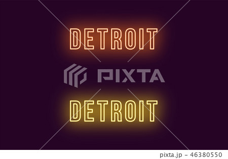 Neon name of Detroit city in USA. Vector textのイラスト素材 [46380550] - PIXTA