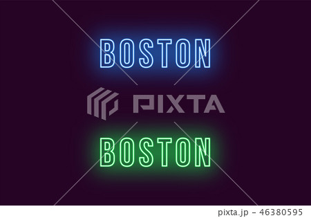 Neon name of Boston city in USA. Vector text 46380595
