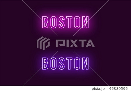 Neon name of Boston city in USA. Vector text 46380596