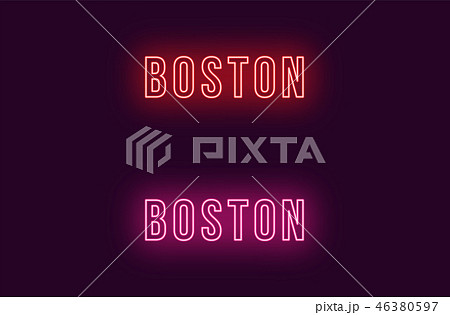 Neon name of Boston city in USA. Vector text 46380597