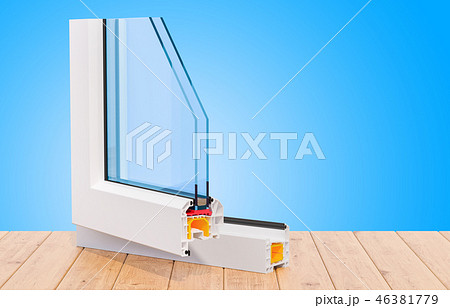 Plastic window profile on the wooden table 46381779