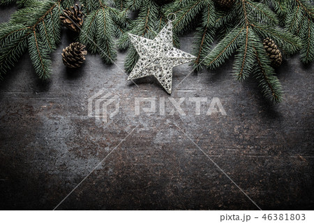 Top of view christmas star and decorations. Top of view christmas star and decorations. 46381803