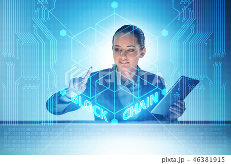 Young businesswoman in innovative blockchain concept 46381915
