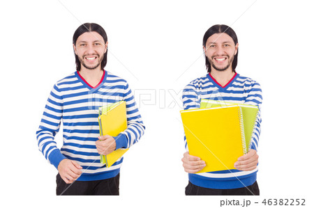 Funny student with books isolated on white Funny student with books isolated on white 46382252