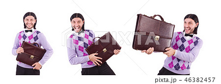 Smiling man with briefcase isolated on white 46382457