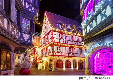 Christmas street at night in Colmar, Alsace, France 46382544