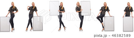Young beautiful woman with whiteboard isolated on white  46382589