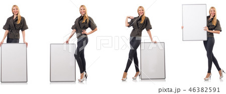 Young beautiful woman with whiteboard isolated on white  46382591