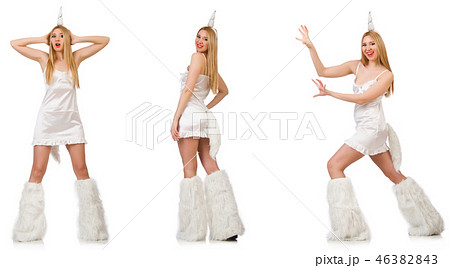 Blond hair woman in masquerade costume isolated on white Blond hair woman in masquerade costume isolated on white 46382843