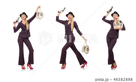 Woman gangster with gun in vintage concept 46382898