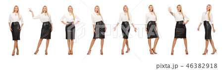 Pretty woman in leather skirt isolated on white Pretty woman in leather skirt isolated on white 46382918