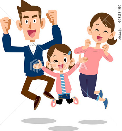 ジャンプする家族 親子 ひとりっ子 ３人家族 幸せのイラスト素材