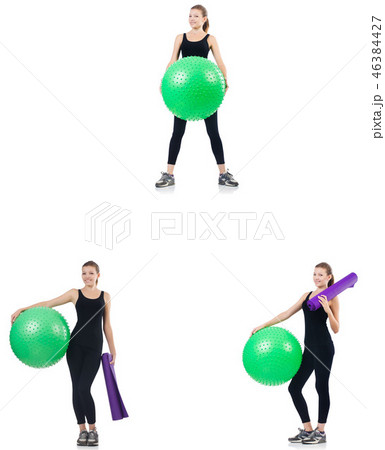 Young woman doing exercises with fitball Young woman doing exercises with fitball 46384427