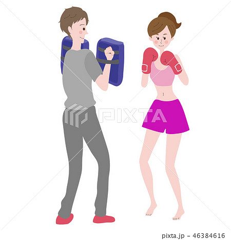 ボクシング ダイエット 女性 パンチ スパーリングのイラスト素材