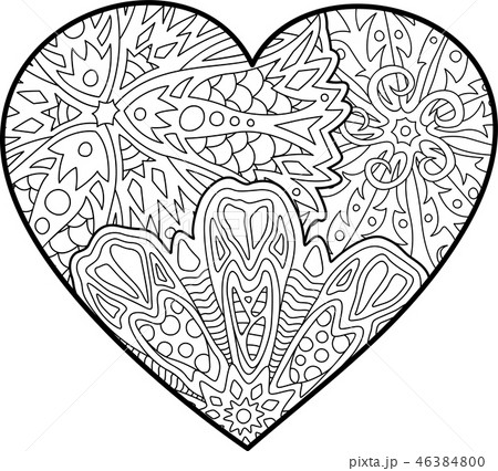 Coloring book page with beautiful decorative heart 46384800