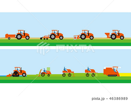 稲と農業トラクター 機械のイラスト素材