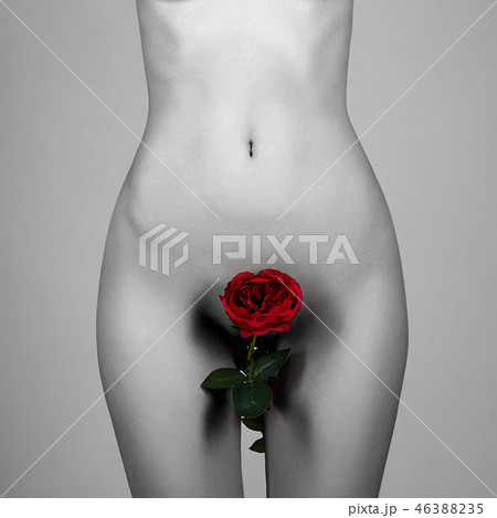 Nude Woman with Flower. Naked Girl with red rose 46388235