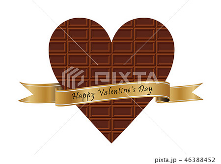 バレンタインデーのイメージのハート型のチョコレートとリボンのイラスト 茶 のイラスト素材