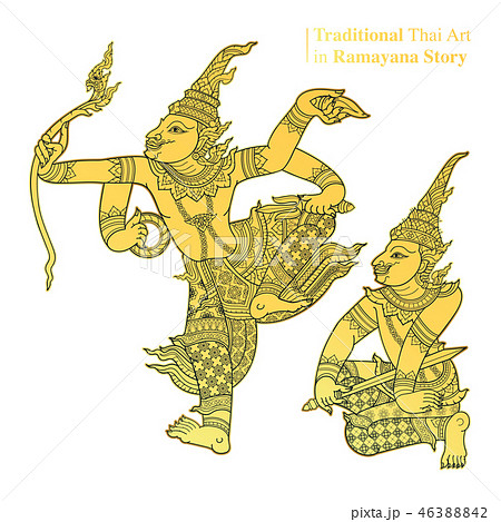 Traditional Thai Art in Ramayana Story, vector 46388842