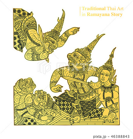 Traditional Thai Art in Ramayana Story, vector Traditional Thai Art in Ramayana Story, vector 46388843