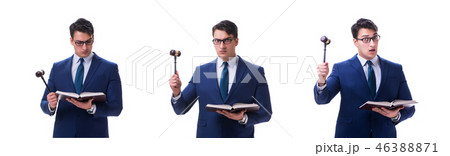 Lawyer law student with a gavel isolated on white background 46388871