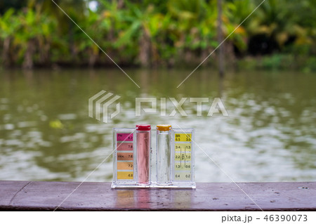 PH Test Kit on swim pool river water inspector 46390073