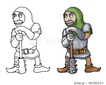 Cartoon medieval chain mail warrior with mace, isolated on white background 46390324