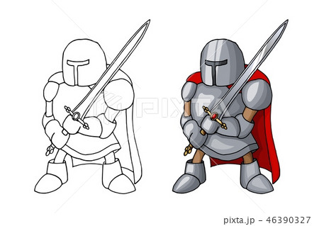 Cartoon medieval confident knight with broad sword, isolated on white background 46390327