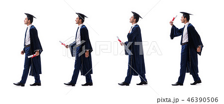 Young man happy with his graduation isolated on white  46390506