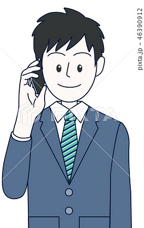 スマホで電話をかける若い男性ビジネスマン上半身のイラスト素材