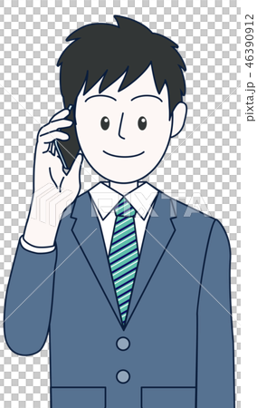 スマホで電話をかける若い男性ビジネスマン上半身 スマホで電話をかける若い男性ビジネスマン上半身 46390912