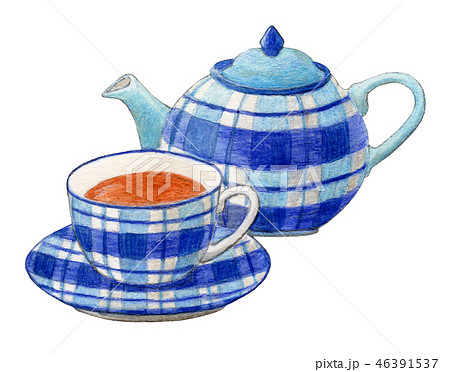紅茶 ティーセット 手描き 水彩のイラスト素材