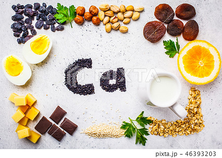 Healthy products sources of calcium. Top view 46393203