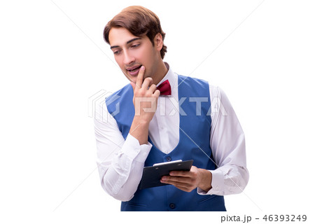 Young waiter isolated on white background Young waiter isolated on white background 46393249