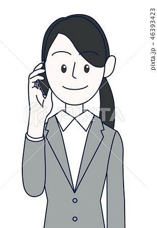 スマホで電話をかける若い女性ビジネスマン上半身のイラスト素材