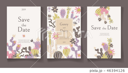 Ready wedding card design template. Beautiful desert blooming su 46394126
