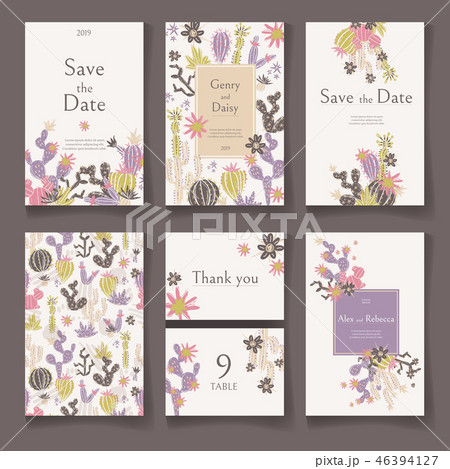 Ready wedding card design template. Beautiful desert blooming su Ready wedding card design template. Beautiful desert blooming su 46394127