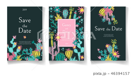 Ready wedding card design template. Beautiful desert blooming su 46394157
