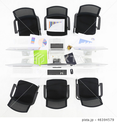 Modern computers on white table in office. Modern computers on white table in office. 46394579